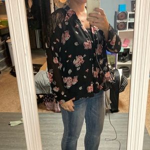 Button down loose fitting shirt with lacy back